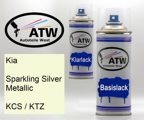 Kia, Sparkling Silver Metallic, KCS / KTZ: 400ml Sprühdose + 400ml Klarlack - Set, von ATW Autoteile West.